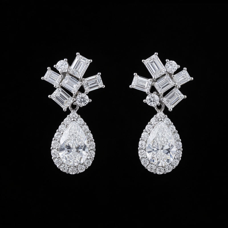 Cascading Baguette Pear Drop Earrings