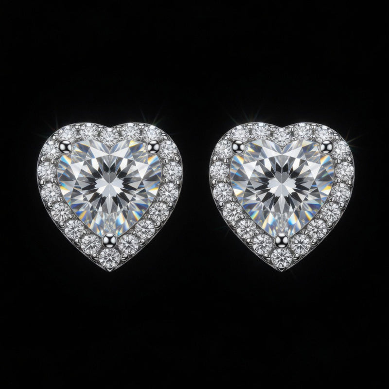 Heart Shape Halo Diamond Studs