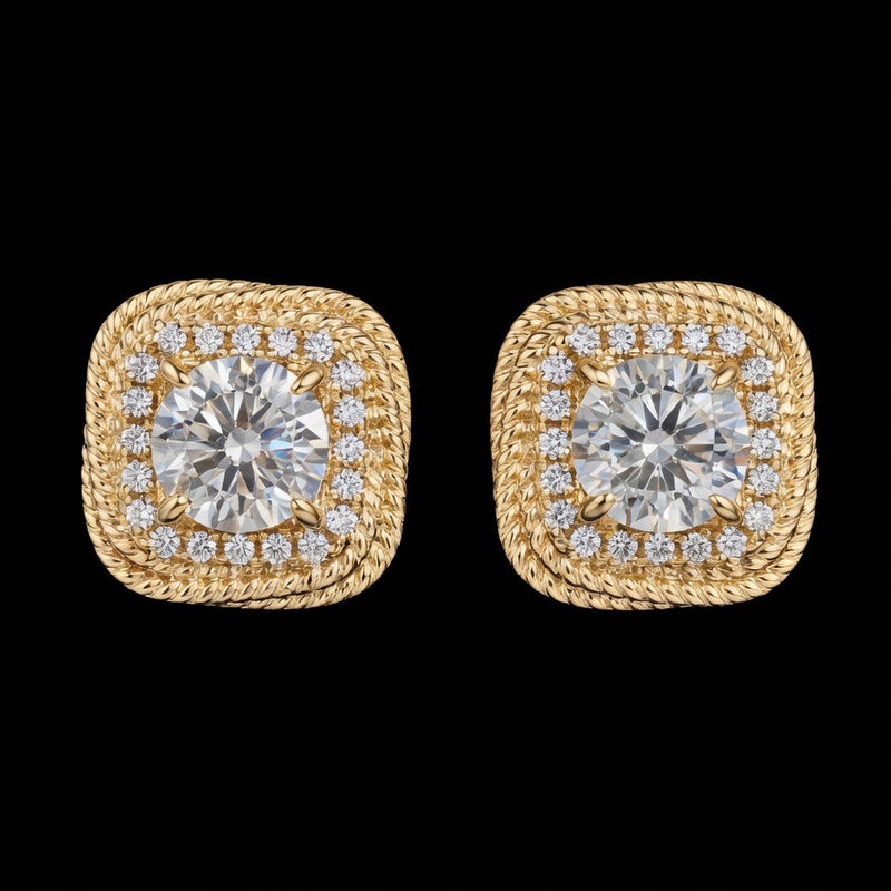 Fancy Yellow Cushion Halo Studs
