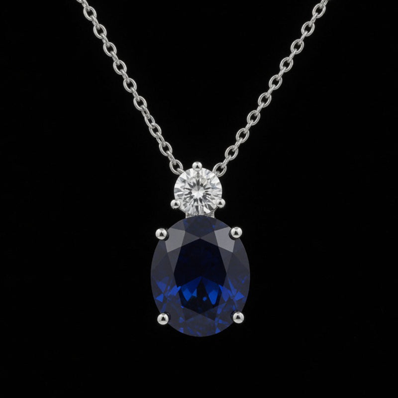 Minuit Solitaire – Oval Sapphire & Diamond Drop Pendant