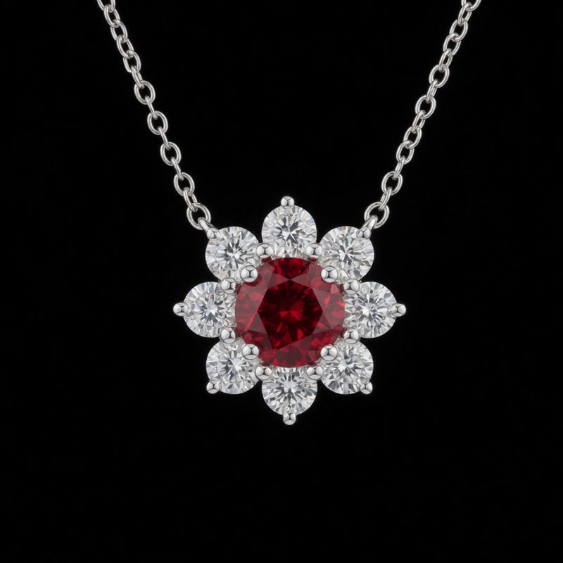 Fleur de Sang – Ruby & Diamond Sunflower Pendant
