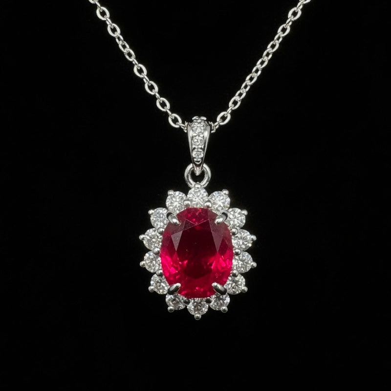 Rose de Mughal – Oval Ruby & Diamond Cluster Pendant
