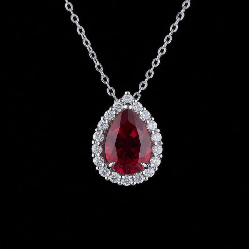 Larme de Rubis – Pear Ruby Diamond Halo Pendant