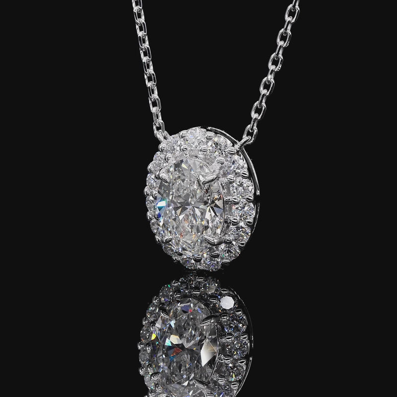 Oval Cut Halo Diamond Pendant
